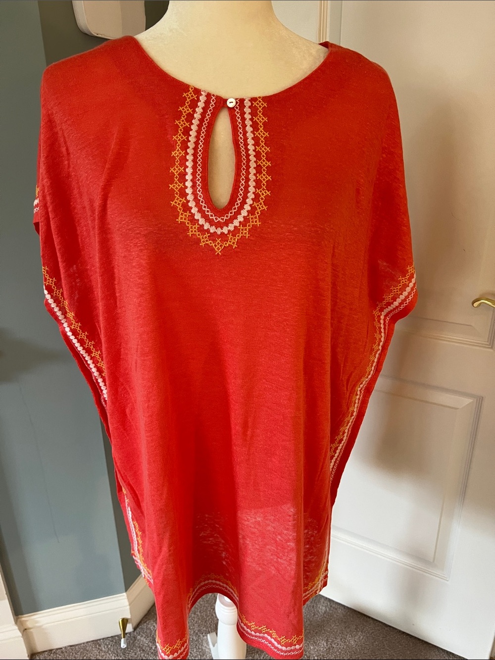 J. Jill Orange Tunic with Yellow & White Embroidery